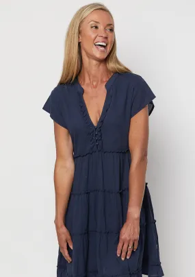 Lola Tiered Cotton Dress - Navy