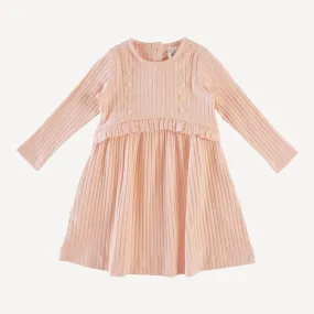 long sleeve button yoke dress | soft peach | classic rib