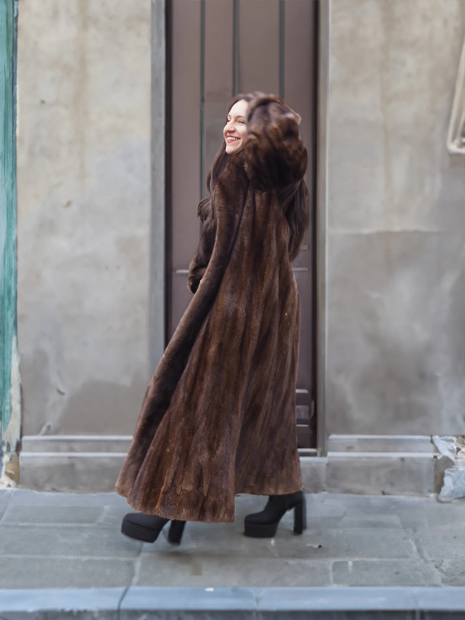 Mahogany Lunaraine Canadian Mink Fur Coat L to XXL 52" Long