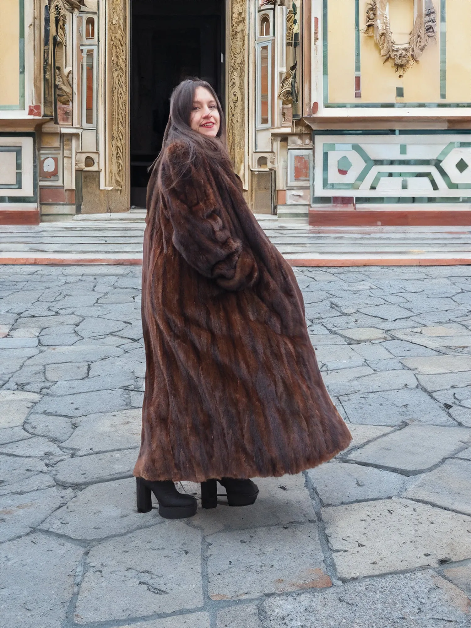 Mahogany Lunaraine Canadian Mink Fur Coat L to XXL 52" Long