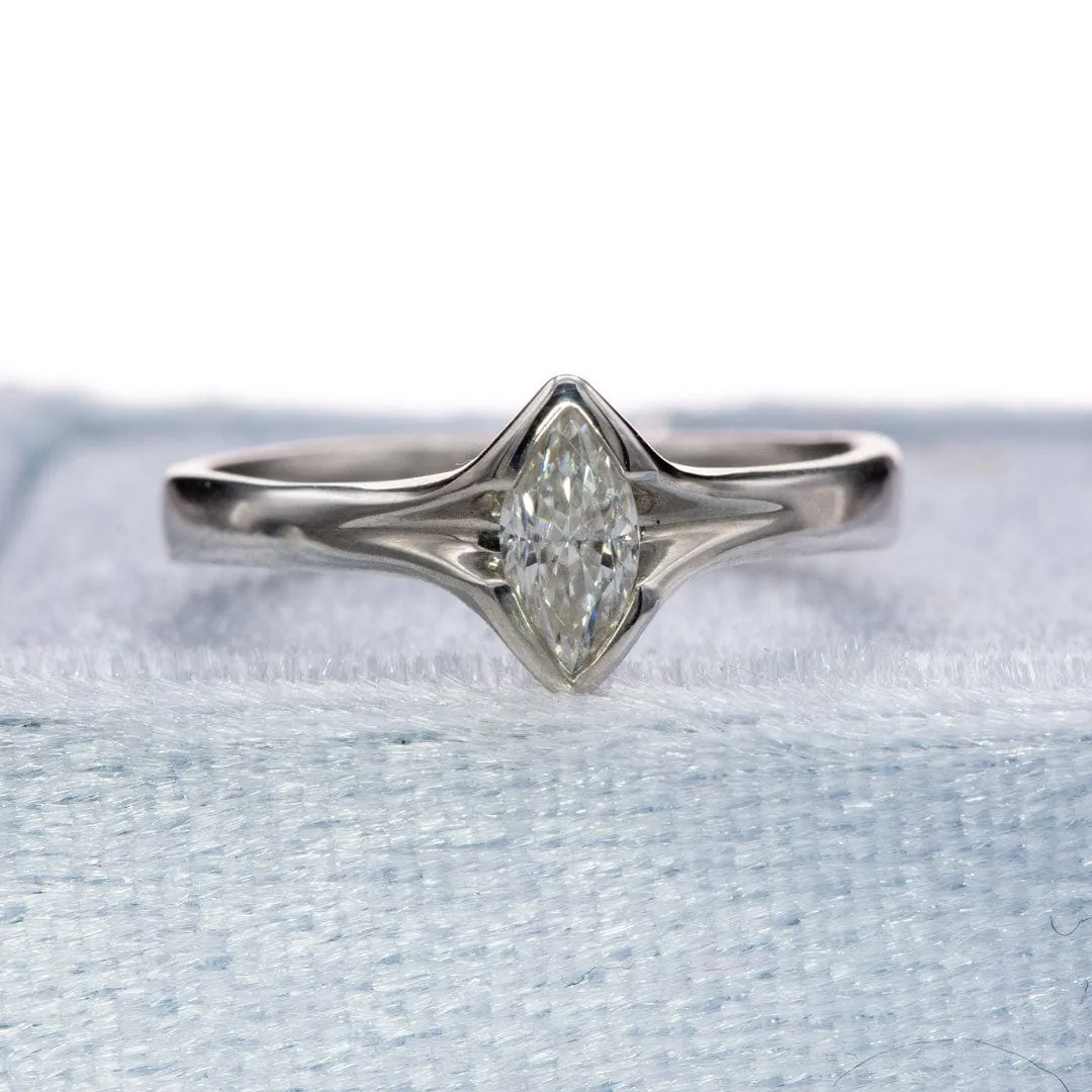 Marquise Moissanite Semi-Bezel Fold Solitaire Engagement Ring