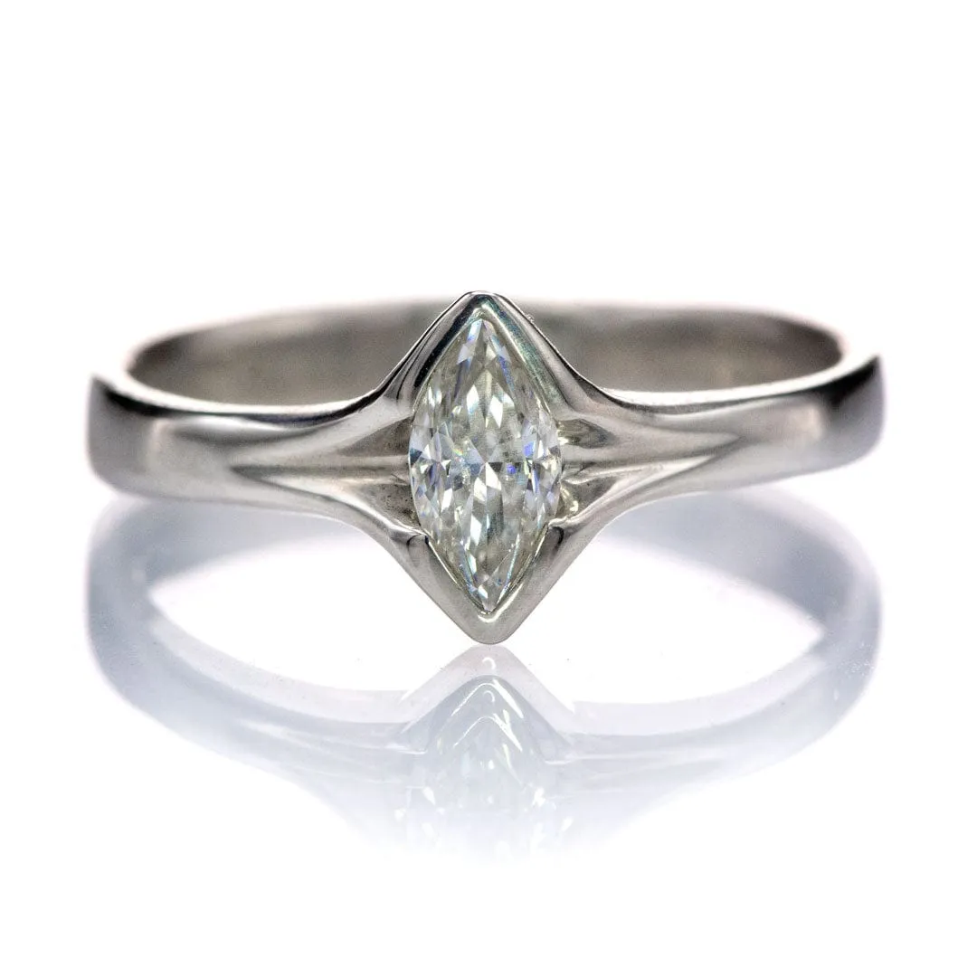 Marquise Moissanite Semi-Bezel Fold Solitaire Engagement Ring