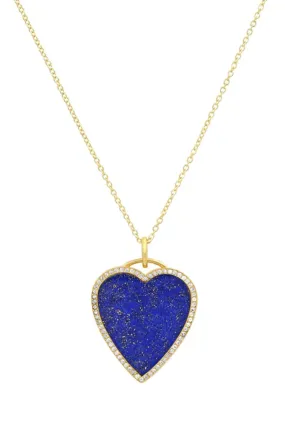 MINI LAPIS INLAY HEART NECKLACE WITH DIAMONDS