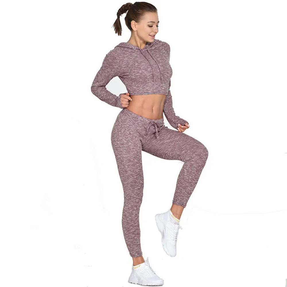 New Sexy Navel Knitted Fitness Sports Suit