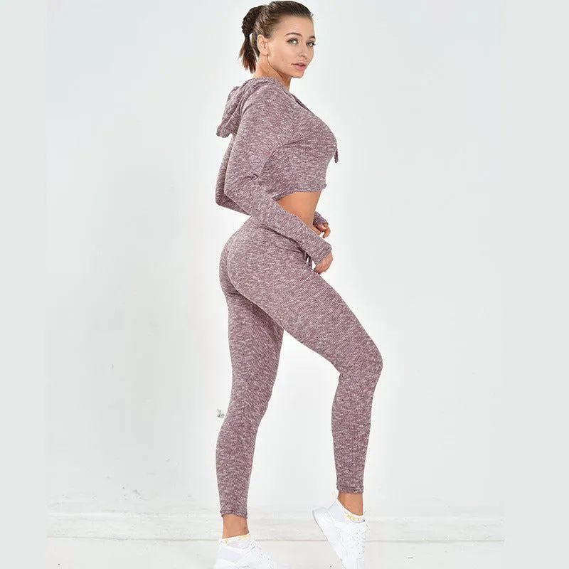 New Sexy Navel Knitted Fitness Sports Suit