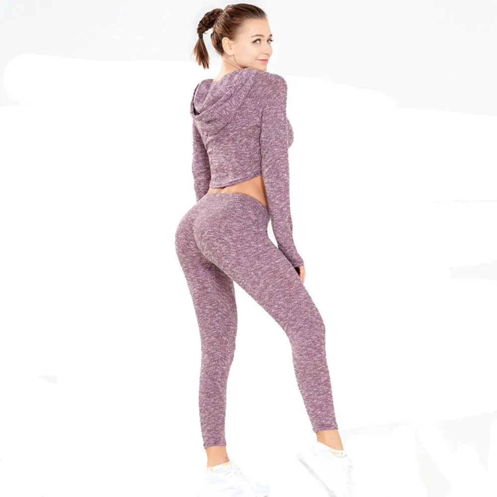 New Sexy Navel Knitted Fitness Sports Suit