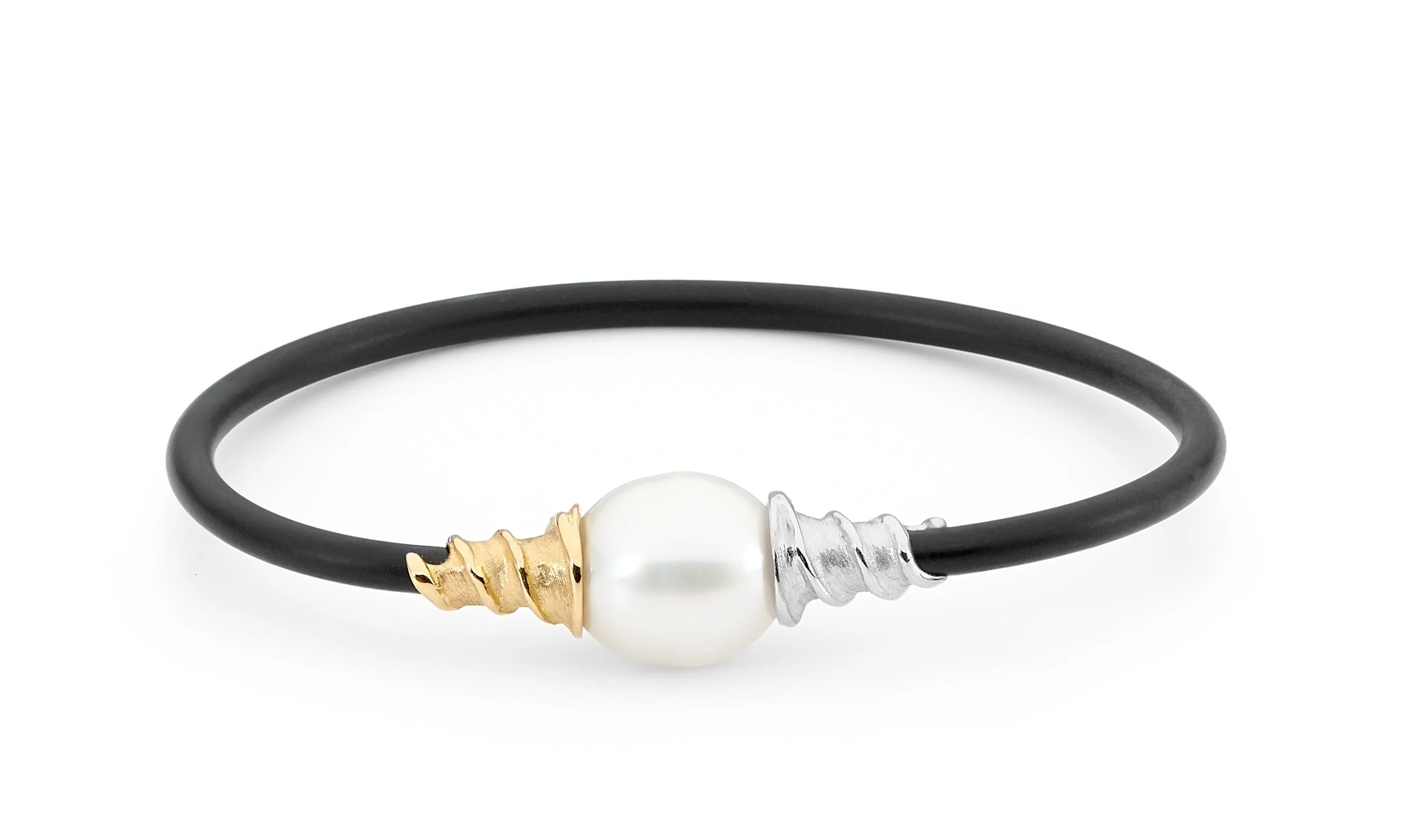 Pearl with White & Yellow Gold Spiral Bangle