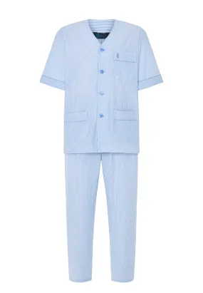 Pijama Hombre Corto/Largo Popelín Rayas - Azul 6912_30