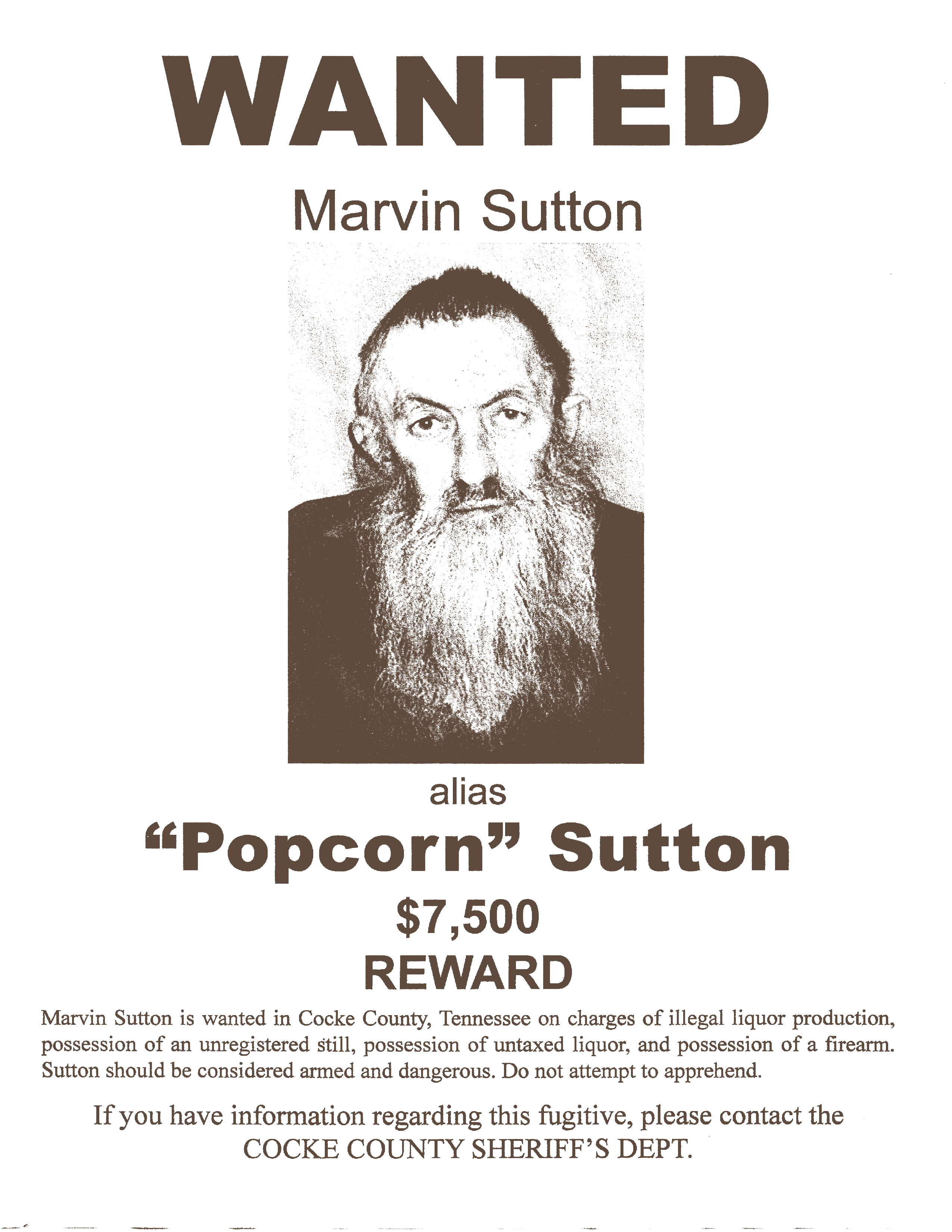 Popcorn Sutton Wanted Pocket Tee