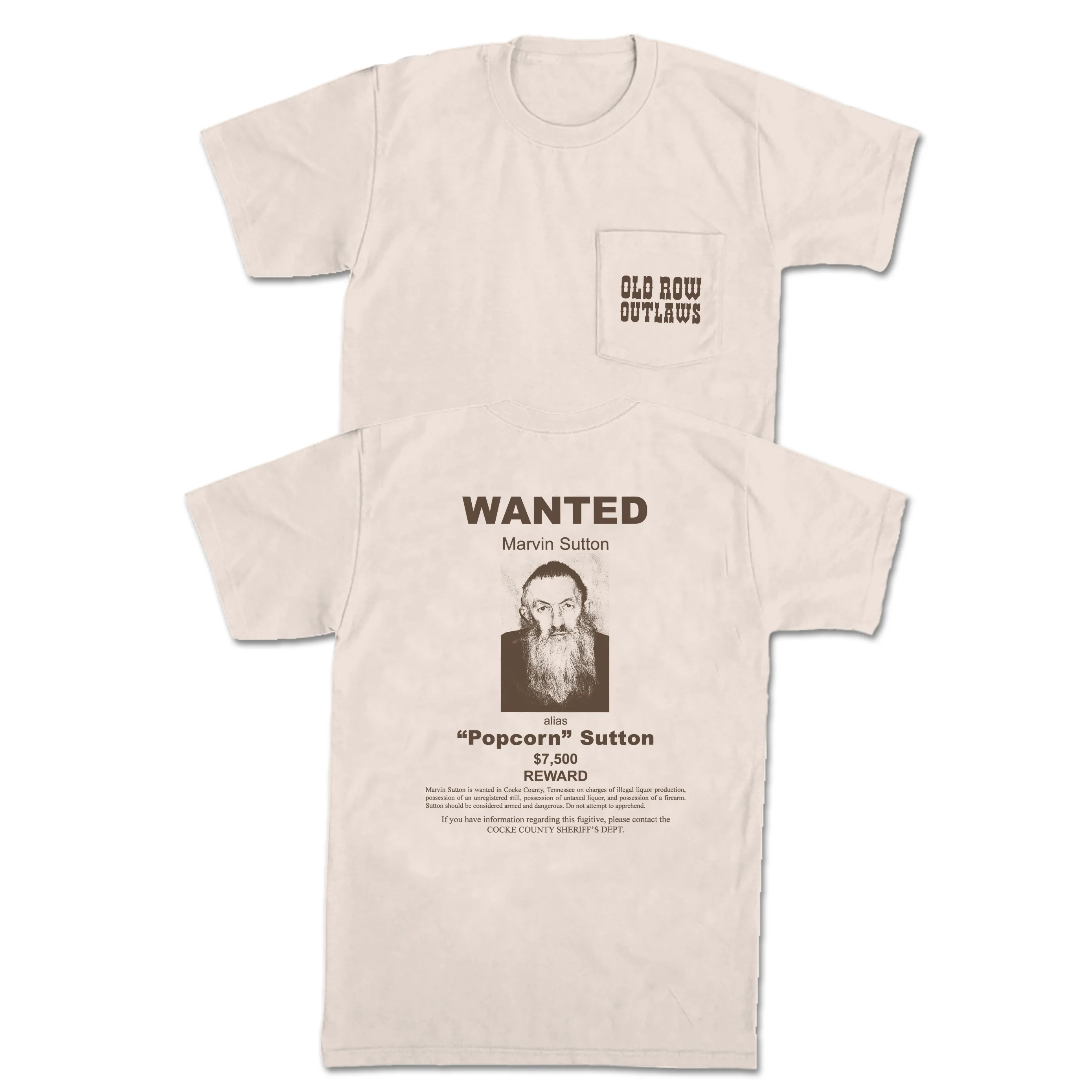 Popcorn Sutton Wanted Pocket Tee