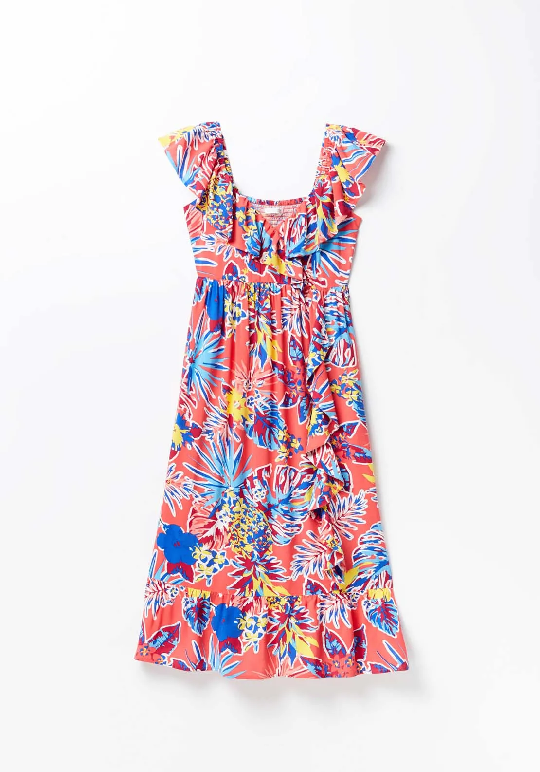 Printed Ruffle Midi Dress