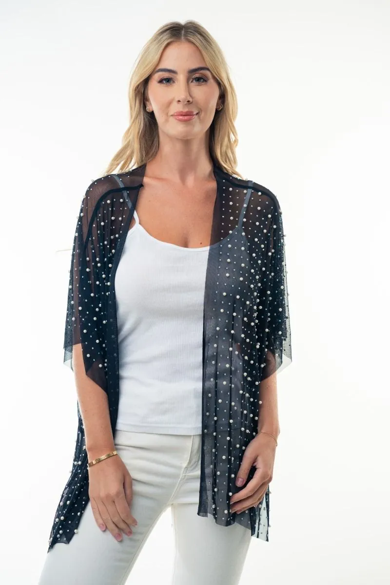 "Glamour" Studs and Pearls Gauzy Cardigan (Multiple Colors)