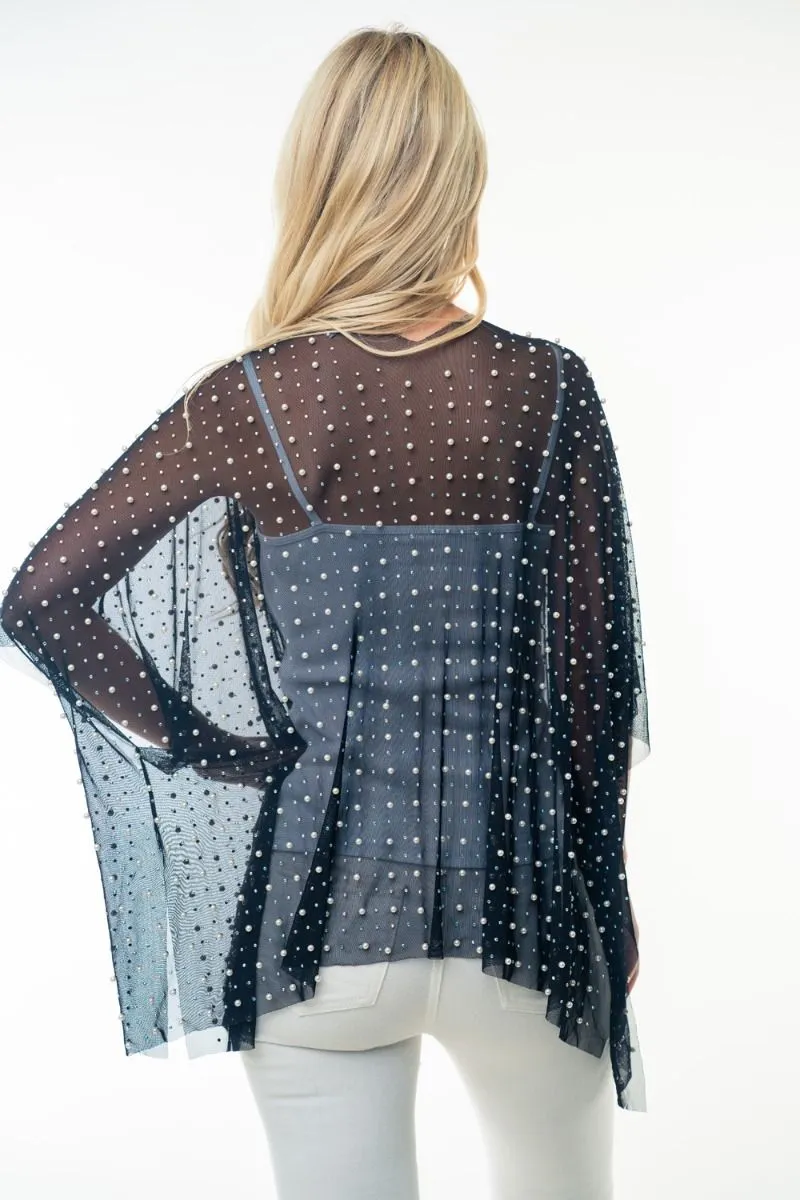 "Glamour" Studs and Pearls Gauzy Cardigan (Multiple Colors)