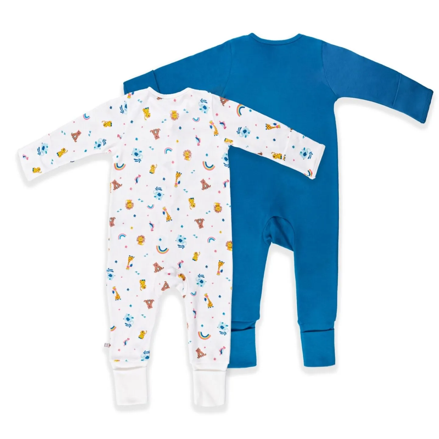 Rainbow Safari Zippy Baby Jumpsuit 2Pc Bundle (Blue)