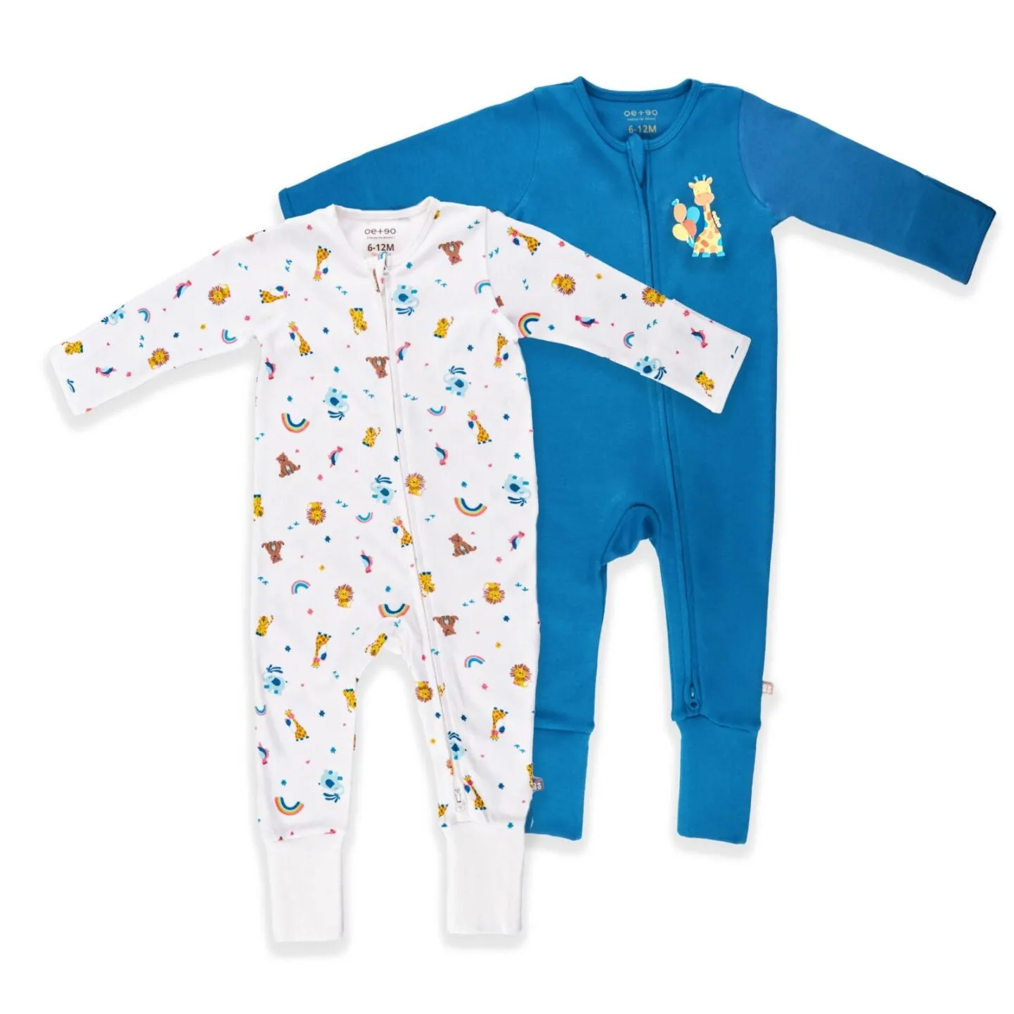 Rainbow Safari Zippy Baby Jumpsuit 2Pc Bundle (Blue)