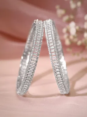 Rubans Silver Plated Zirconia Stone Studded Set of 2 Bangles.