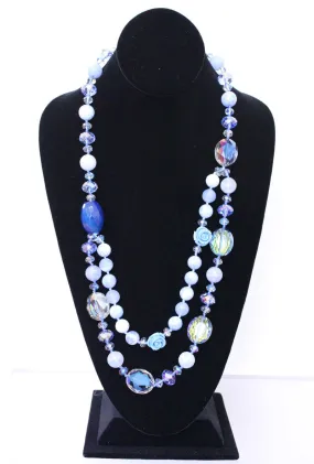 Sea Blue Glass Beads With a Rose Necklace