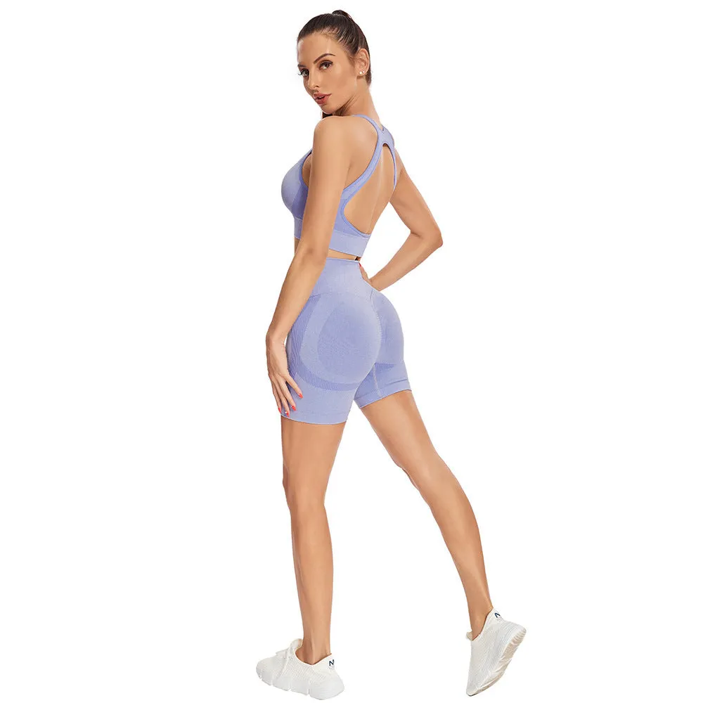 Seamless Knitted Suit Women Sexy Sports Short-sleeved Shorts Yoga Suit Fitness Suit