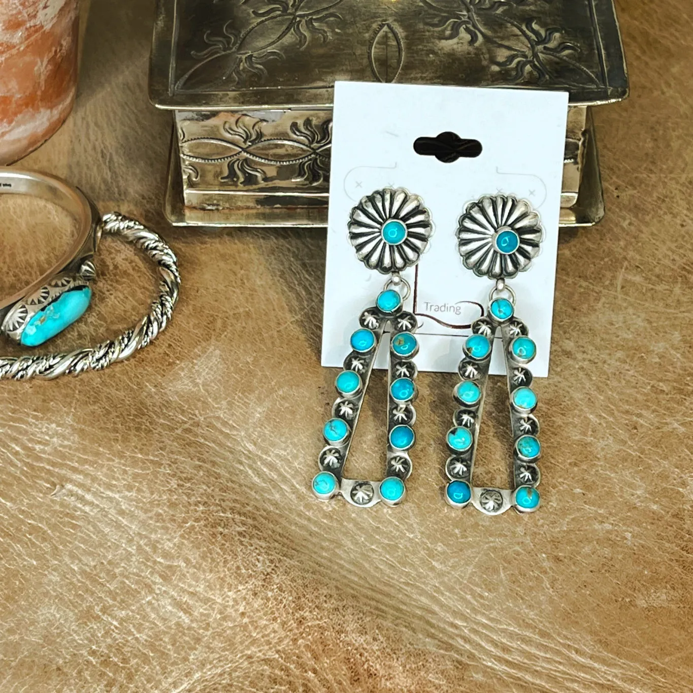 Sterling & Turquoise Triangle Concho Earrings