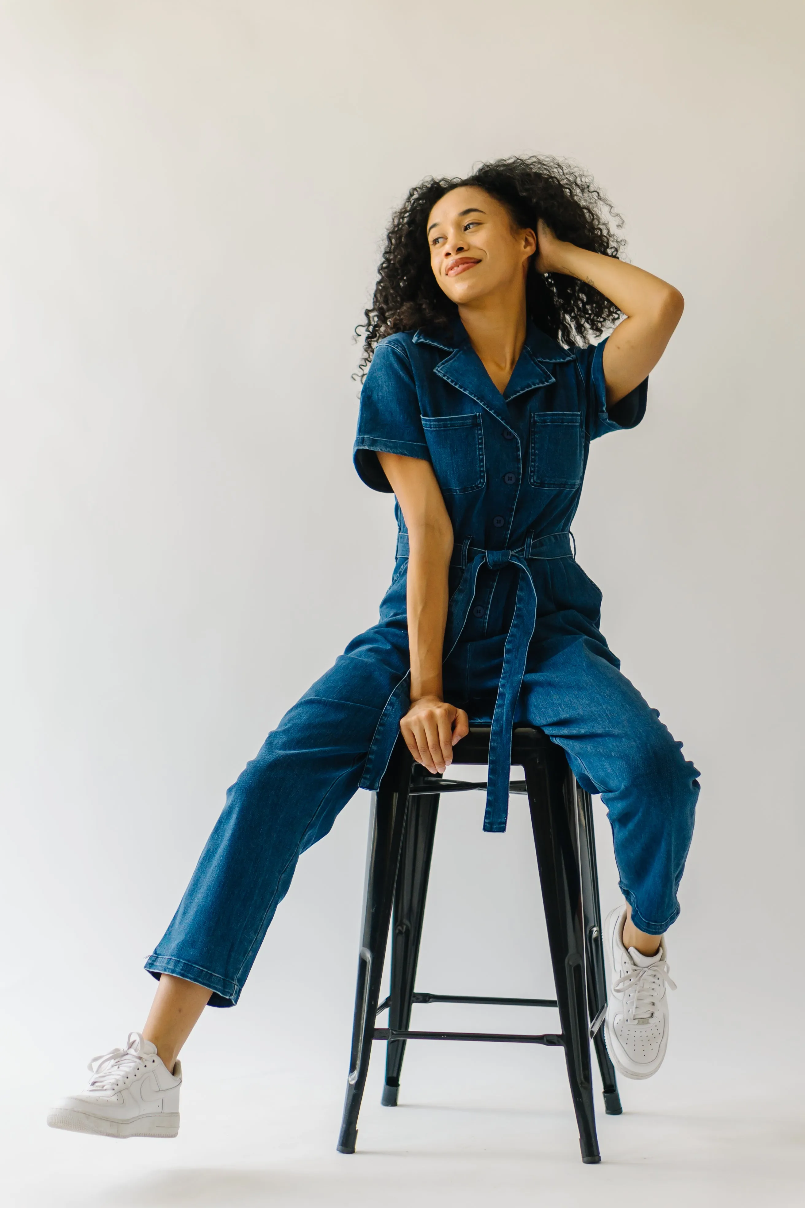 The Fleming Tie Denim Jumpsuit in Blue