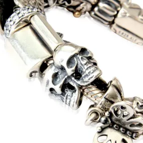 Triple Skull Charm - 925 Sterling Silver European Style Bracelet Bead - Fits: Pandora, Chamilia & Compatible Brands