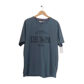 U.S Polo Association Men's Grey-Blue Logo T-Shirt | Brand New |