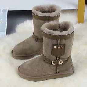 Women's Casual Belt Buckle Plush Mid-calf Snow Boots 90728258S