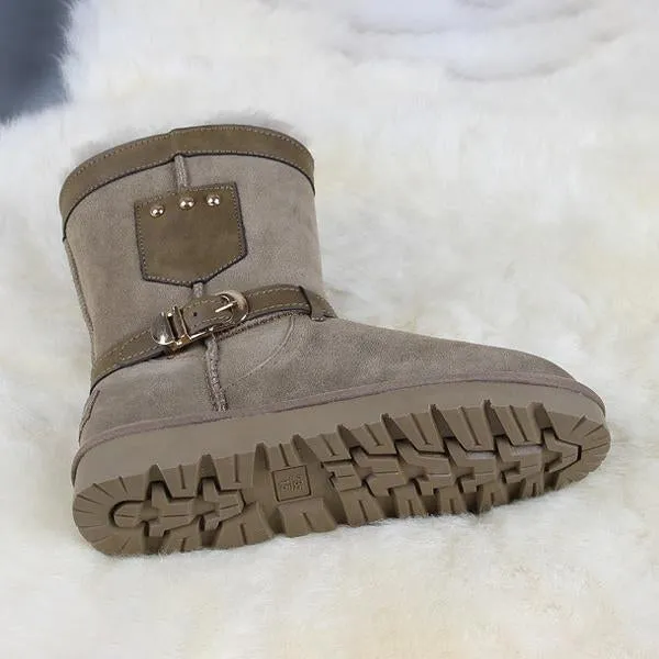 Women's Casual Belt Buckle Plush Mid-calf Snow Boots 90728258S