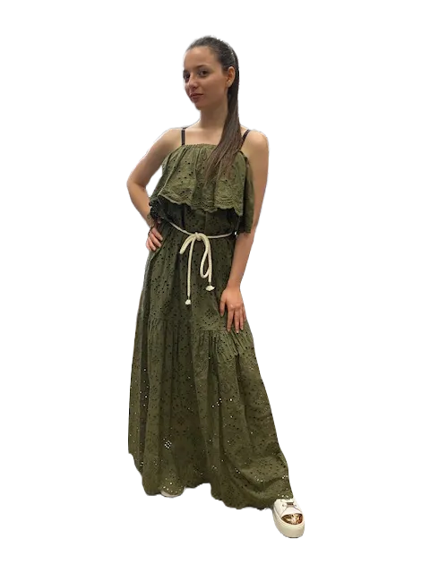 Yes Zee Boho women's long dress A427 0905 1539 military green